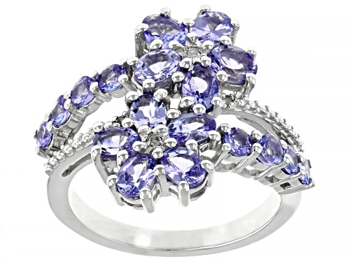 Photo of 2.03CTW OVAL AND ROUND TANZANITE WITH .01CTW WHITE DIAMOND RHODIUM OVER STERLING SILVER RING - Size 8