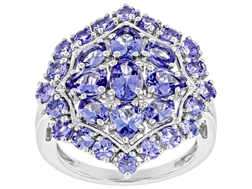 3.00ctw Mixed Shape Tanzanite Rhodium Over Sterling Silver Cluster Ring - Size 7