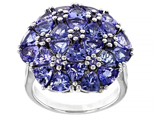 5.10ctw Trillion And .24ctw Round Tanzanite Rhodium Over Sterling Silver Cluster Flower Ring - Size 8