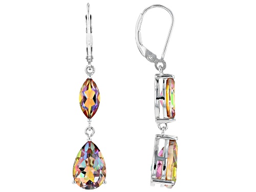 6.26ctw Mixed Shape Northern Lights™ Quartz Rhodium Over Sterling Silver Dangle Earrings