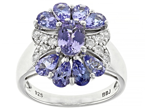 2.00ctw mixed shape Tanzanite with .29ctw White Zircon Rhodium Over Sterling Silver Ring - Size 7