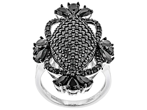 Photo of 1.70ctw Pear Shape And 1.89ctw Round Black Spinel Rhodium Over Sterling Silver Statement Ring - Size 7