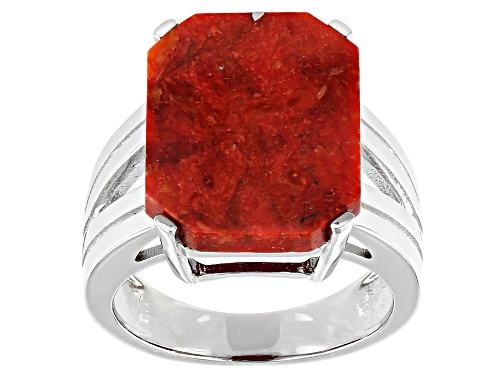 16x12mm Rectangular Octagonal Sponge Coral Rhodium Over Sterling Silver ...