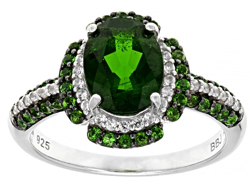 Photo of 1.87ctw oval and round Russian chrome diopside with .22ctw white zircon rhodium over silver ring. - Size 8