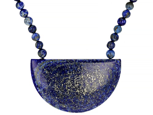 Photo of Free-Form and Round Lapis Lazuli Bead Rhodium Over Sterling Silver Necklace - Size 18