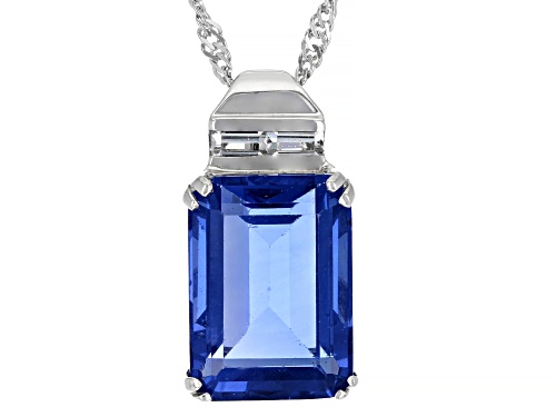 8.80ct Color Change Fluorite with .12ctw White Topaz Rhodium Over Silver Pendant with Chain