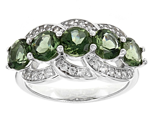 2.25ctw Round Green Apatite With .22ctw Round White Zircon Sterling Silver 5-Stone Band Ring - Size 9