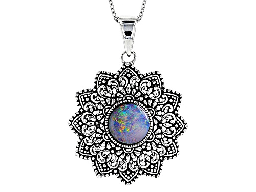 Photo of 12mm Round Cabochon Australian Opal Triplet Sterling Silver Pendant With Chain