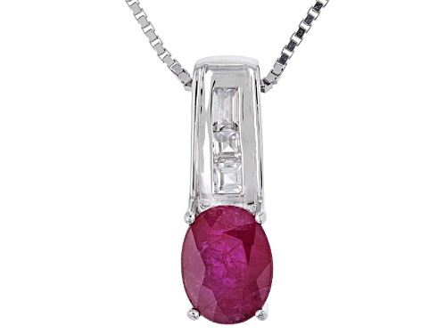 Photo of 1.17ct Oval Mahaleo® Ruby With .24ctw Baguette And Square White Zircon Silver Pendant With Chain