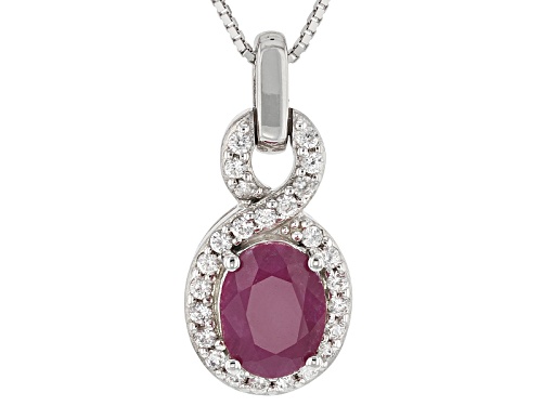 1.44ct Oval Mahaleo® Ruby With .44ctw Round White Zircon Sterling Silver Pendant With Chain