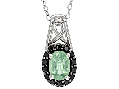 .81ct Oval Mint Kyanite With .22ctw Round Black Spinel Sterling Silver Pendant With Chain