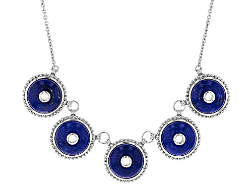 17mm Round Cabochon Lapis Lazuli Sterling Silver 5-Stone Necklace - Size 20