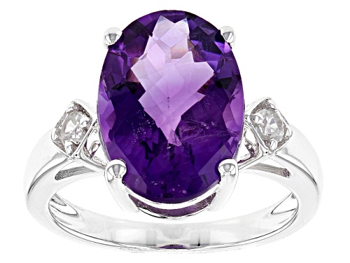 Photo of 4.97ct Oval African Amethyst And .16ctw Round White Zircon Rhodium Over Sterling Silver Ring - Size 9