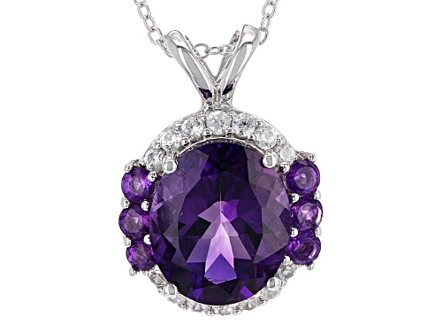 Photo of 3.70ct Uruguayan And .36ctw African Amethyst With .40ctw White Zircon Silver Pendant With Chain