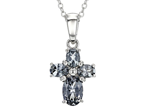 .93ctw Oval Platinum Color Spinel Rhodium Over Silver Cross Pendant With Chain