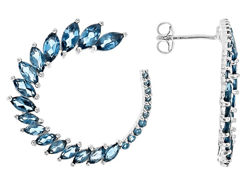4.12ctw Marquise And Round London Blue Topaz Sterling Silver Hoop Earrings