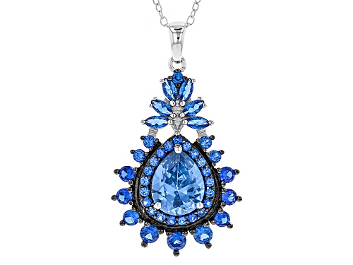 4.03ctw Pear Shape, Marquise, And Round Lab Created Blue Spinel Sterling Silver Pendant With Chain