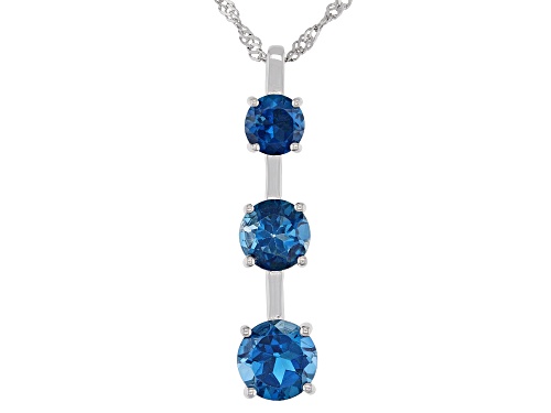 Photo of 3.99ctw Graduated 6mm, 7mm And 8mm London Blue Topaz Rhodium Over Silver 3-Stone Pendant/Chain
