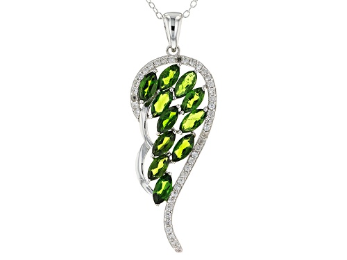 2.43ctw Marquise Russian Chrome Diopside And .36ctw White Zircon Silver Angel Wing Pendant W/Chain