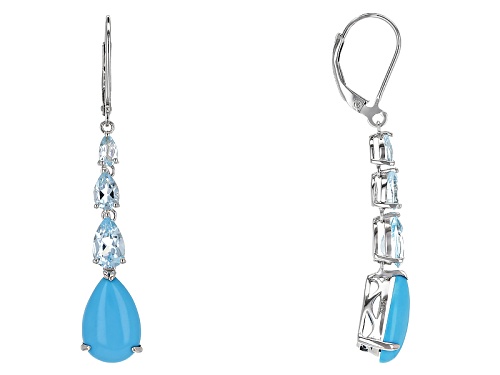 14x9mm Pear Shape Cabochon Turquoise & 3.23ctw Glacier Topaz™ Rhodium Over Silver Dangle Earrings