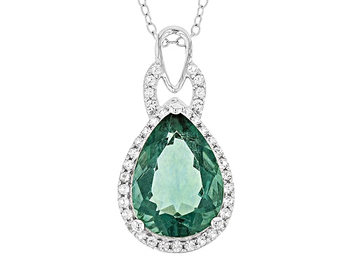 Photo of 5.43ct Pear Shape Teal Fluorite With .38ctw Round White Topaz Sterling Silver Pendant With Chain