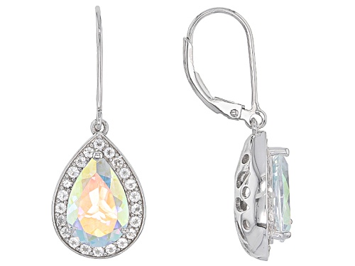 Photo of 6.38ctw Mercury Mist® Topaz with .77ctw White Topaz Rhodium Over Sterling Silver Dangle Earrings