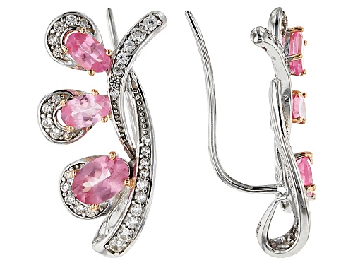 1.70ctw Oval Pink Spinel And .68ctw Round White Zircon Sterling Silver Climber Earrings