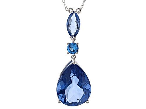 18.45ctw Color Change Fluorite With .48ct Lab Created Blue Spinel Silver Pendant With Chain