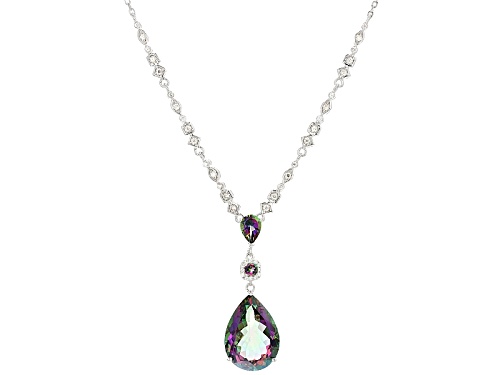 Photo of 12.07ctw Mix Shape Mystic Topaz®, .61ctw Zircon Silver Necklace, Adjusts To Approximately 28" - Size 18