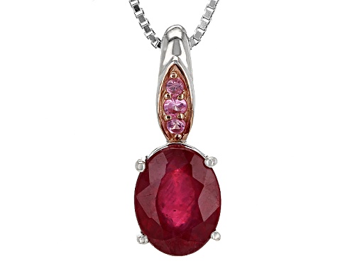 2.38ct Oval Mahaleo® Ruby And .04ctw Round Burmese Pink Spinel Silver Pendant With Chain