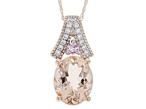 Photo of 2.25ct Cor-De-Rosa Morganite™, .13ctw Pink Sapphire & White Zircon 10k Rose Gold Pendant W/Chain