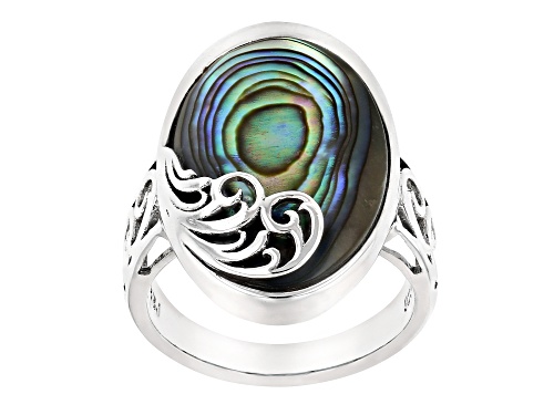 Photo of 22x15mm Abalone Shell Sterling Silver Solitaire Ring - Size 6