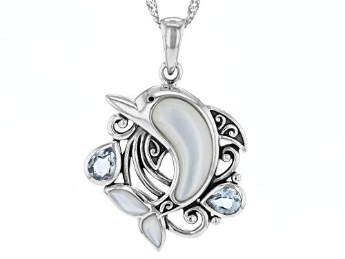 Photo of Mother-Of-Pearl With 0.50ctw Glacier Topaz™ Sterling Silver Dolphin Pendant With Chain