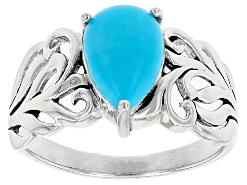 10x7mm Pear Shape Sleeping Beauty Turquoise Sterling Silver Solitaire Ring - Size 8