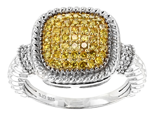 SUNGLO! YELLOW DIAMOND(TM) .45ctw Round Yellow and White Diamond Rhodium over Sterling Silver Ring - Size 5