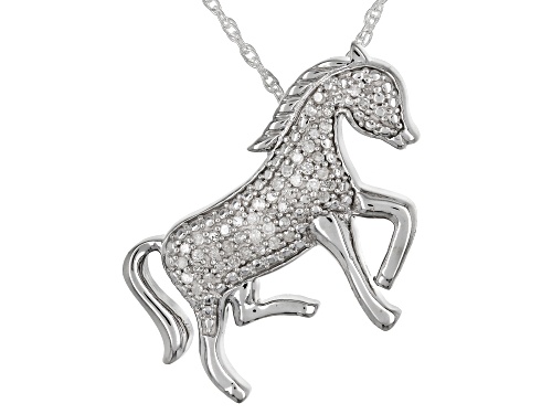 .15ctw Round White Diamond Rhodium over Sterling Silver Horse Pendant with 18 inch Rope Chain