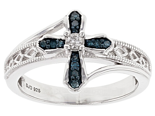.15ctw Round Blue Velvet Diamond® and White Diamond Rhodium Over S/S Ring - Size 6