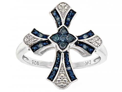 Photo of 0.10ctw Round Blue Velvet Diamonds™ Rhodium Over Sterling Silver Cross Ring - Size 6