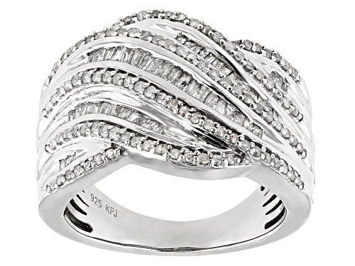 Photo of .75ctw Round and Baguette White Diamond Rhodium over Sterling Silver Ring - Size 5