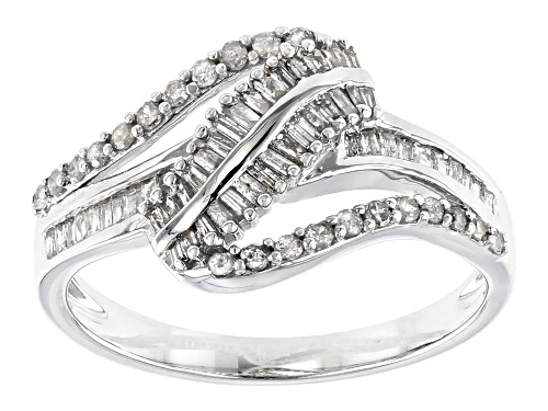 .50ctw Round and Baguette White Diamond Rhodium over Sterling Silver Ring - Size 8
