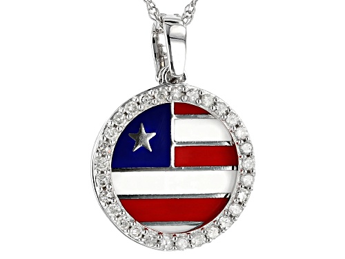 .25ctw Round White Diamond Rhodium over Sterling Silver Flag Pendant with Chain
