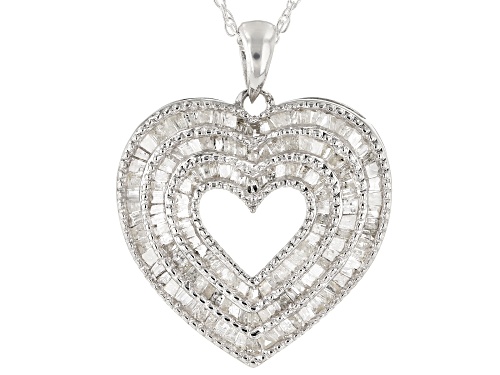 1.00ctw Baguette White Diamond Rhodium Over Sterling Silver Pendant With 18inch Chain