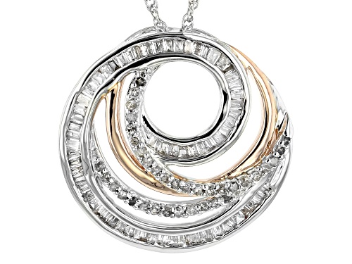 .50ctw Round And Baguette Diamond Rhodium and  14k Rose Gold Over Sterling Silver Pendant With Chain
