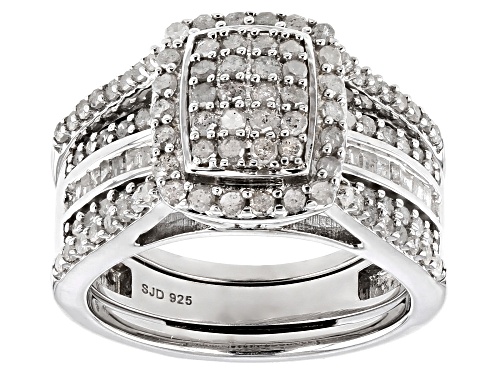 1.45ctw Round And Baguette White Diamond Rhodium Over Sterling Silver Interchangeable Ring And Band - Size 9