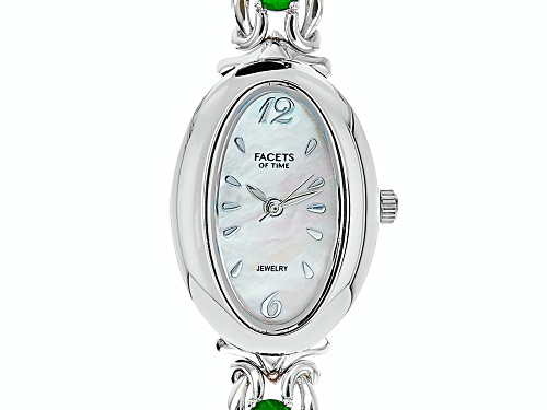 4.67ctw Chrome Diopside Rhodium Over Brass Wrist Watch