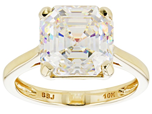 6.25ct Asscher Cut Strontium Titanate 10K Yellow Gold Solitaire Ring - Size 9