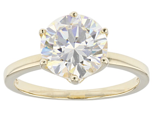 3.50ct Round Strontium Titanate 10K Yellow Gold Solitaire Ring - Size 5