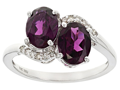 Photo of 2.79ctw Grape Color Garnet With .06ctw White Diamond Accent Rhodium Over 10k White Gold  Bypass Ring - Size 5
