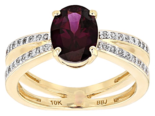 1.78ct Oval Grape Color Garnet With .19ctw Round White Zircon 10k Yellow Gold Ring. - Size 8
