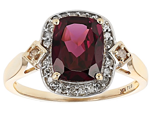 2.19ct Grape Color Garnet With .14ctw White & .03ctw Champagne Diamond Accents 10k Yellow Gold Ring - Size 5